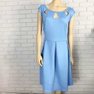 Modamix Blue Sleeveless Cutout Neckline Fit and Flare Pleated Skater Dress | 22W